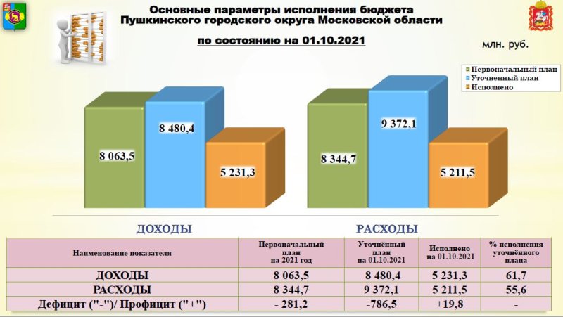 Бюджет Пушкинского округа исполняется с профицитом