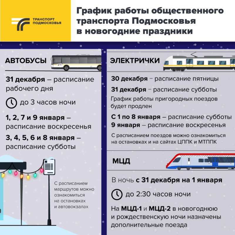 Работа общественного транспорта Подмосковья в новогодние праздники
