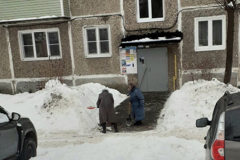 Бабушки из Егорьевска вышли на расчистку снега