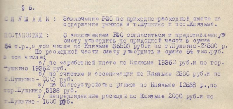 В Пушкинском архиве рассказали о рынках и базаре в Пушкино и Клязьме в 30-40 е годы прошлого века