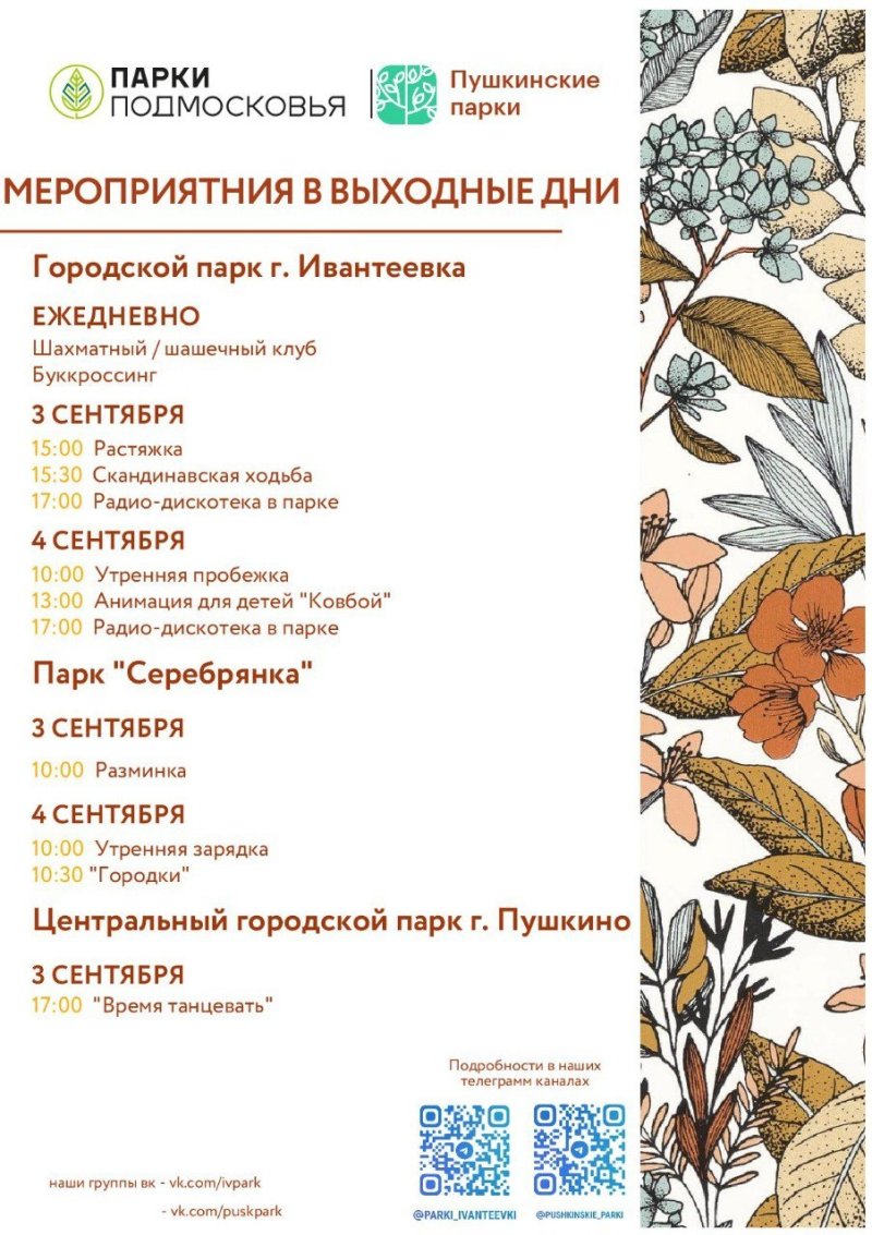 Афиша мероприятий в Пушкинском на 3-4 сентября