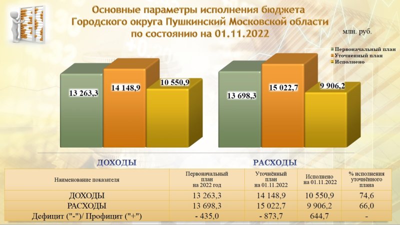 Об исполнении бюджета Пушкинского округа на 1 ноября 2022 года
