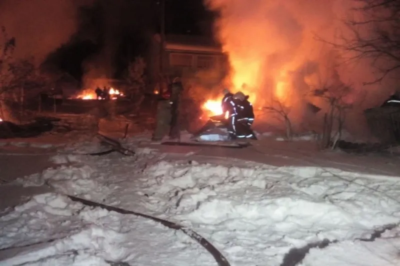 Ночной пожар уничтожил дом в Пушкине: видео