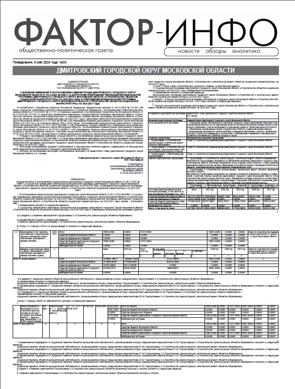 "Фактор-Инфо" № 93 от 06.05.2024 (Дмитровский г.о.)