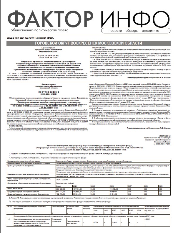 Фактор-Инфо №111 от 05.06.2024 (Воскресенский г.о.)