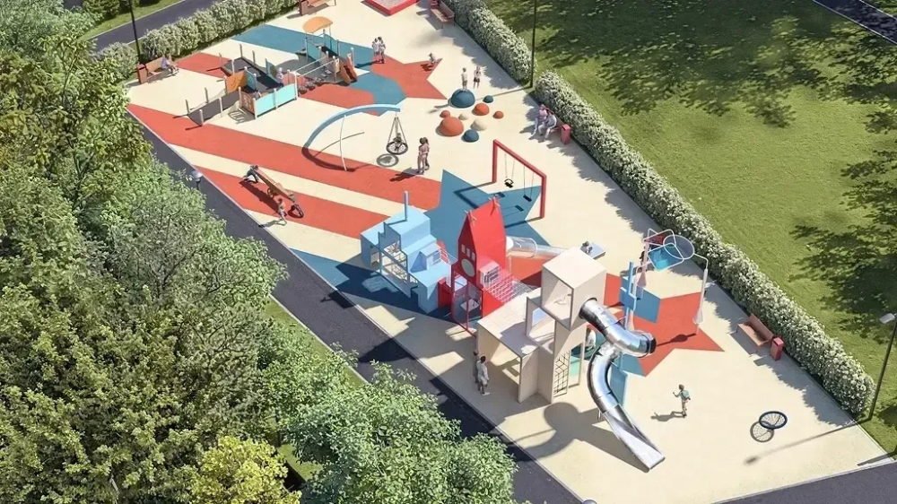 Звезда вместо СССР: в Можайске открывают парк с амфитеатром, качелями и полосой препятствий для собак