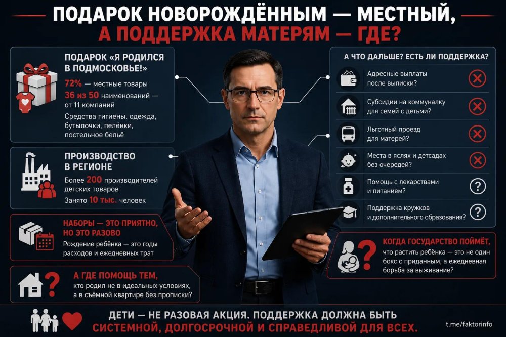 Подарок новорождённым — местный, а поддержка матерям — где?
