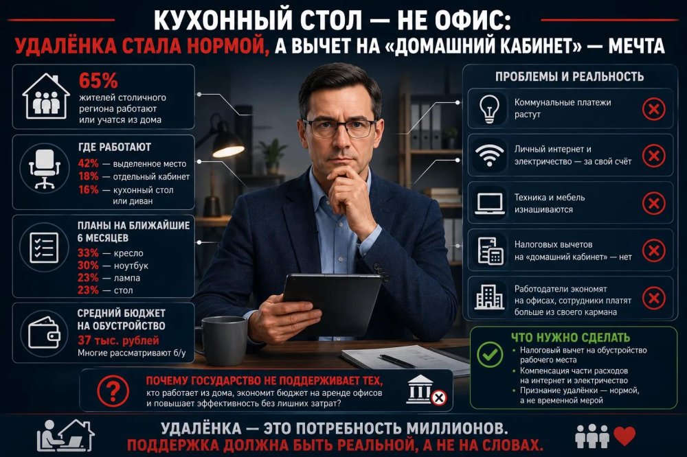 Кухонный стол — не офис: удалёнка стала нормой, а налоговый вычет на «домашний кабинет» всё ещё мечта