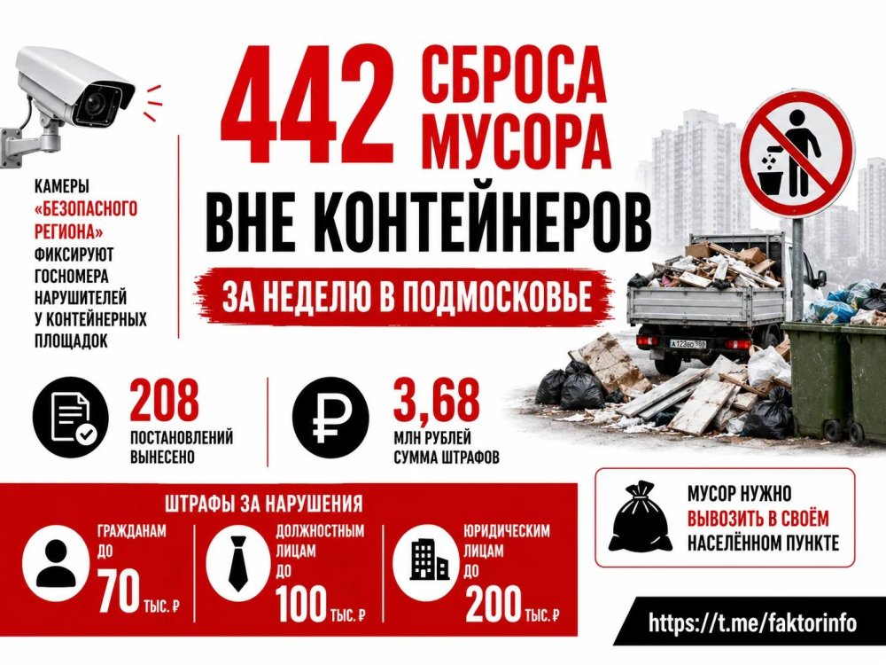 За неделю в Подмосковье выявили 442 сброса мусора вне контейнеров — штрафы на 3,7 млн рублей