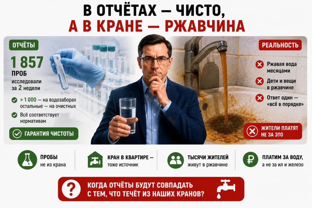 Воду проверили — пробы чисты, а у жителей в кранах ржавчина. Как это совместить?
