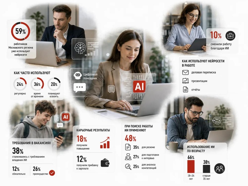 59% работников Московского региона уже используют нейросети — 10% сменили работу благодаря ИИ